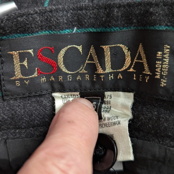 Vintage Escada Charcoal Grey Cashmere Wool Skirt Teal Pinstripe Size 36 - Picture 9 of 16